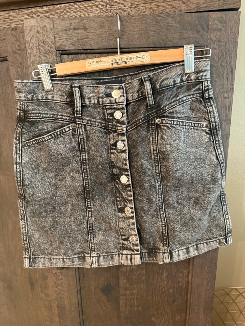 Rails Canyon Jean Black Acid-Wash Button-Front Mini Skirt
